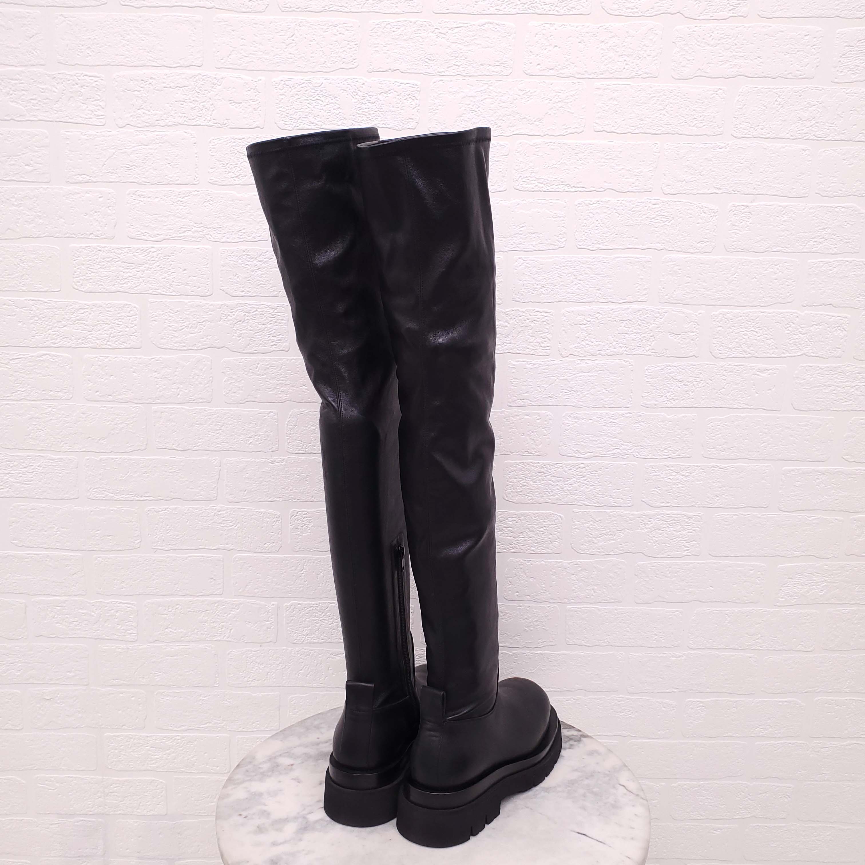 BOTTEGA VENETA CUISSARD LEATHER OVER-THE-KNEE BOOTS - SIZE 37