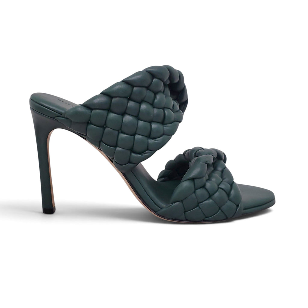 BOTTEGA VENETA FOREST GREEN WOVEN SANDALS - SIZE 40