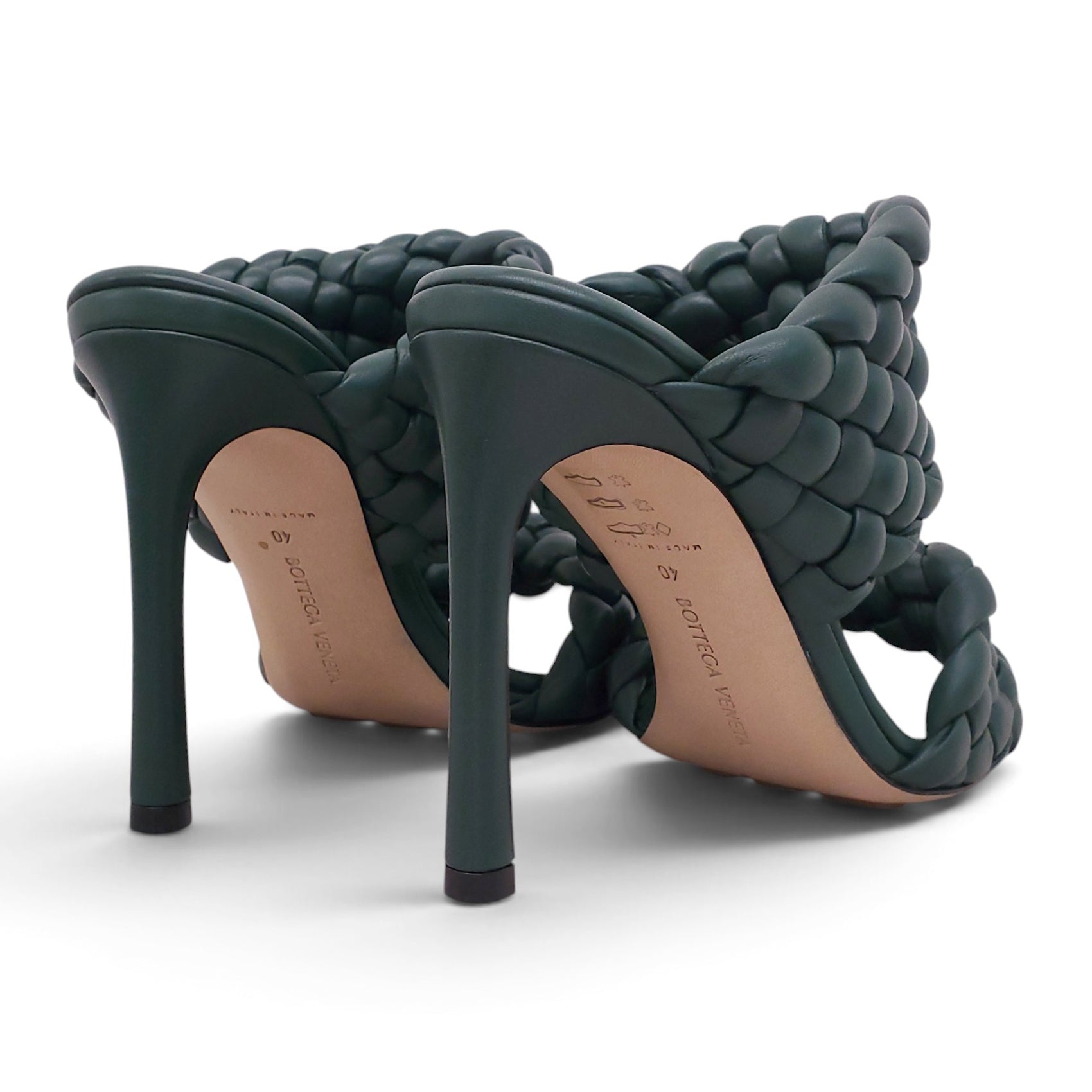 BOTTEGA VENETA FOREST GREEN WOVEN SANDALS - SIZE 40
