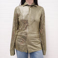 BOTTEGA VENETA GREEN SATIN SEQUIN BLOUSE - SIZE 38