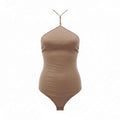 BOTTEGA VENETA KHAKI BODYSUIT WITH BEADED DETAIL - SIZE XS