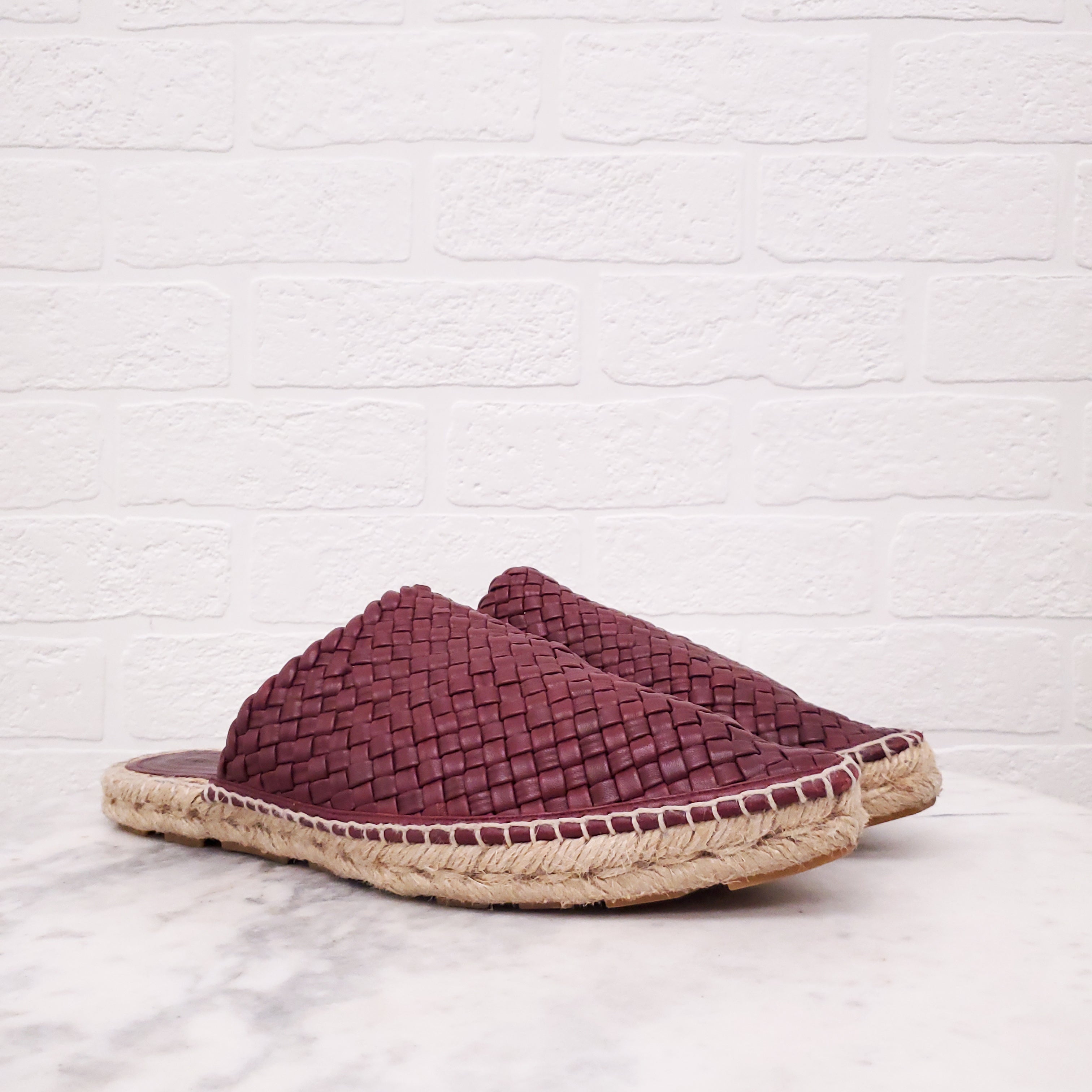 BOTTEGA VENETA MERLOT OPEN BACK ESPADRILLES - SIZE 39