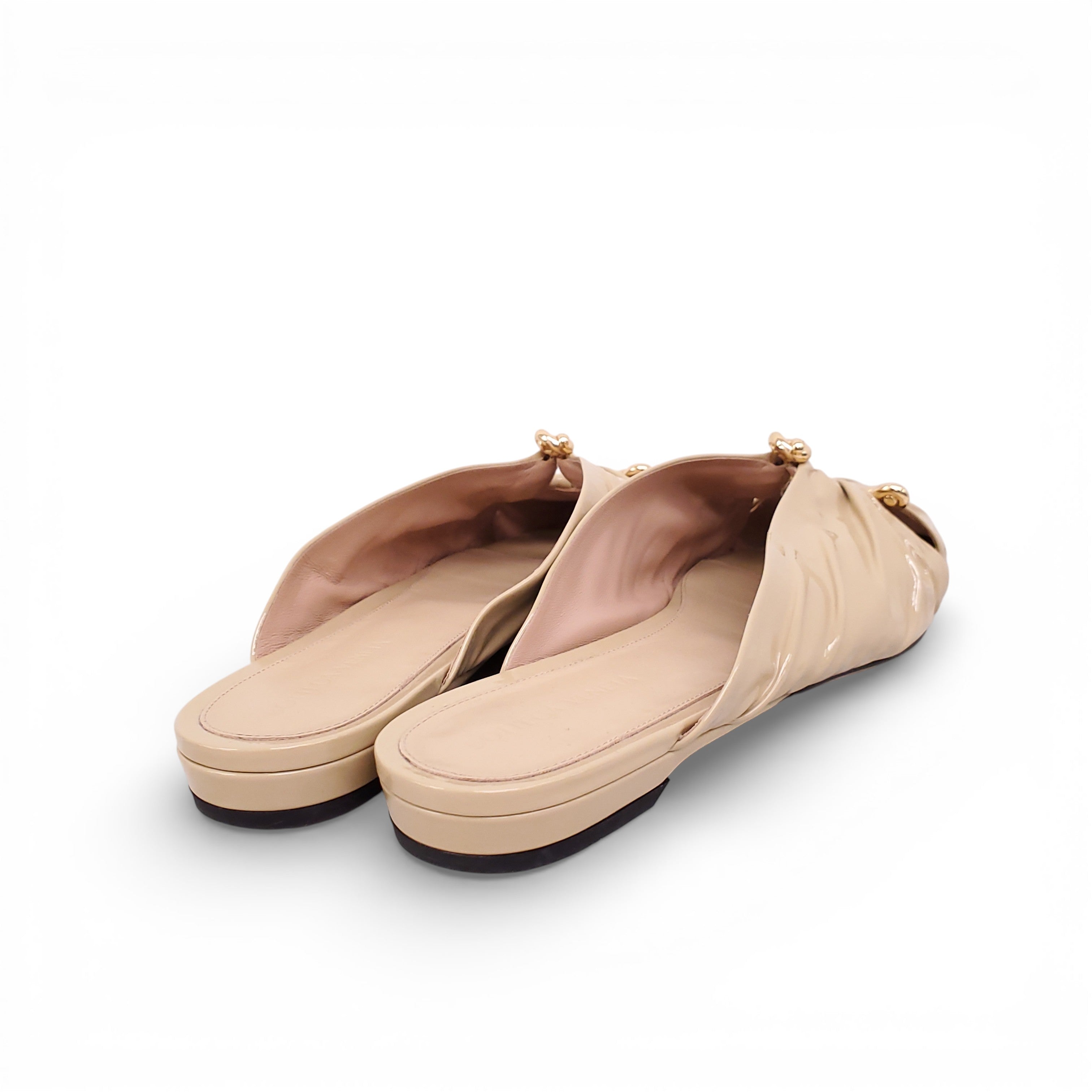 BOTTEGA VENETA NUDE PATENT BUNNIE LEATHER FLATS - SIZE 40