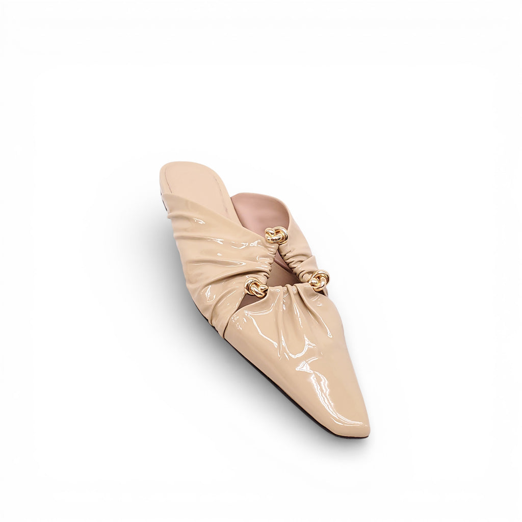 BOTTEGA VENETA NUDE PATENT BUNNIE LEATHER FLATS - SIZE 40