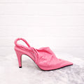 BOTTEGA VENETA PINK CRINKLED LEATHER MULES - SIZE 36.5