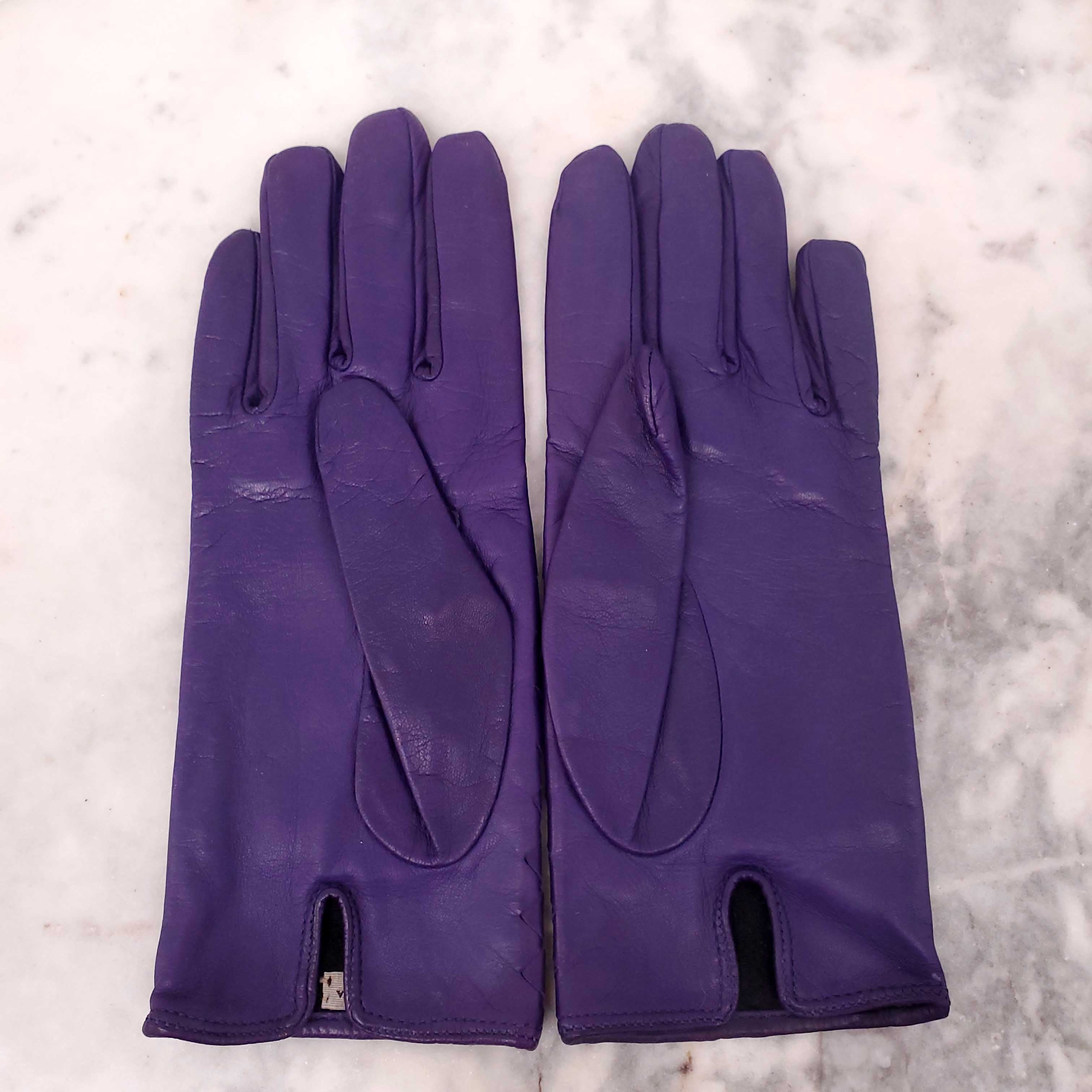 BOTTEGA VENETA PURPLE INTRECCIATO LEATHER GLOVES - SIZE 70