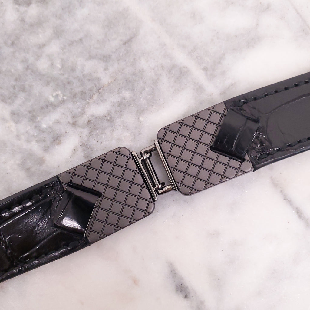 BOTTEGA VENETA SNAKESKIN BELT WITH SILVE DETAIL - SIZE 65
