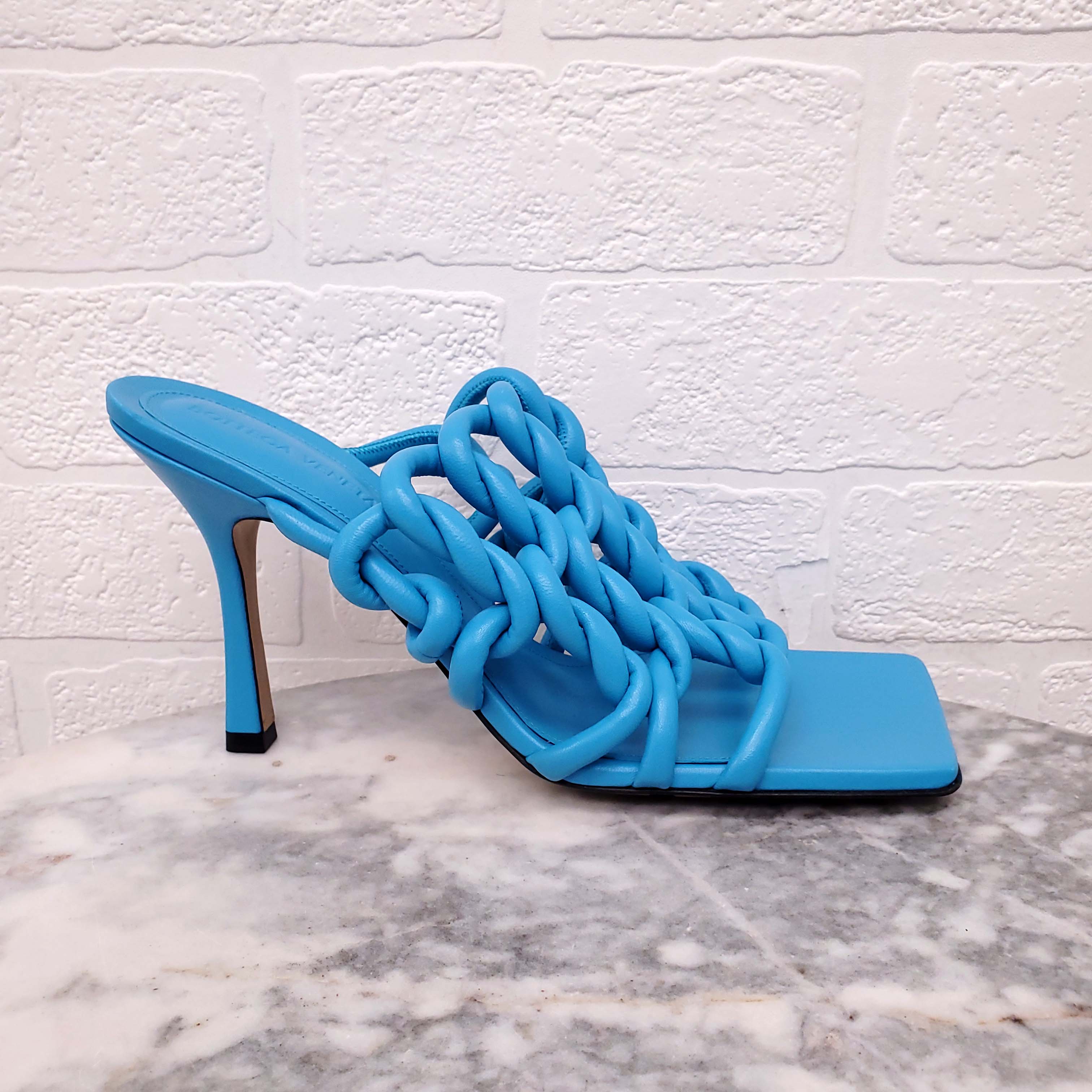BOTTEGA VENETA STRETCH TWIST MULE TURQUOISE BLUE - SIZE 40
