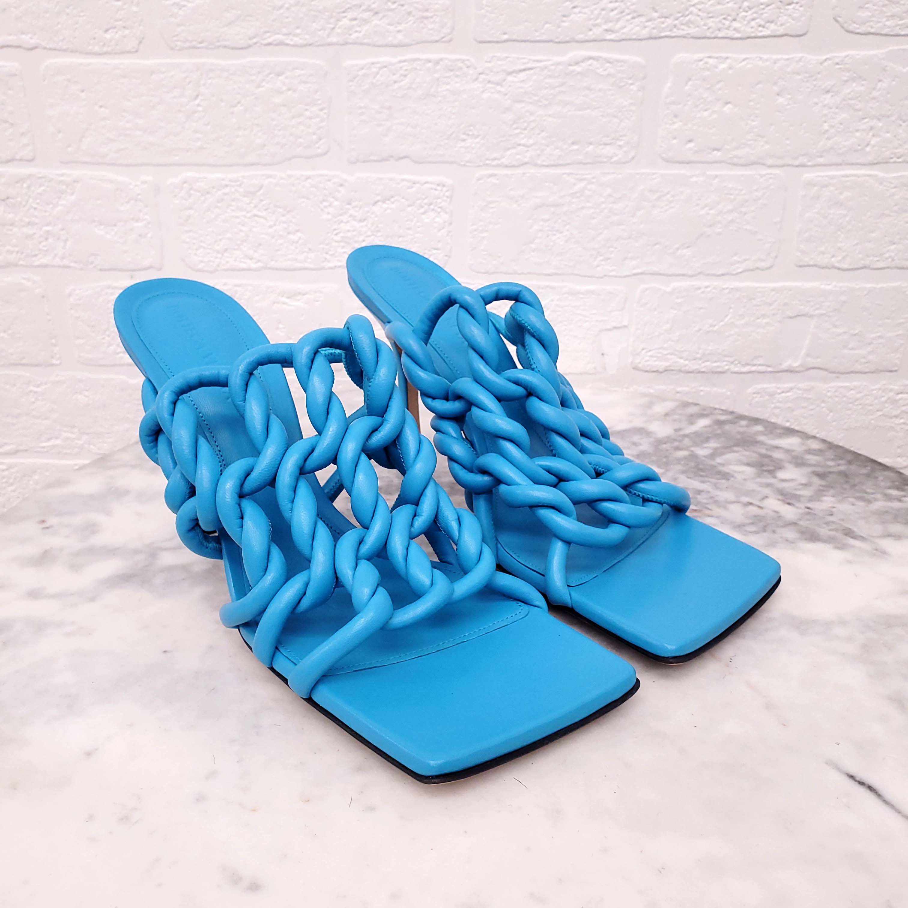 BOTTEGA VENETA STRETCH TWIST MULE TURQUOISE BLUE - SIZE 40