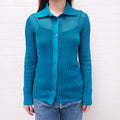 BOTTEGA VENETA TURQUOISE KNIT CARDIGAN WITH COLLAR - SIZE XS