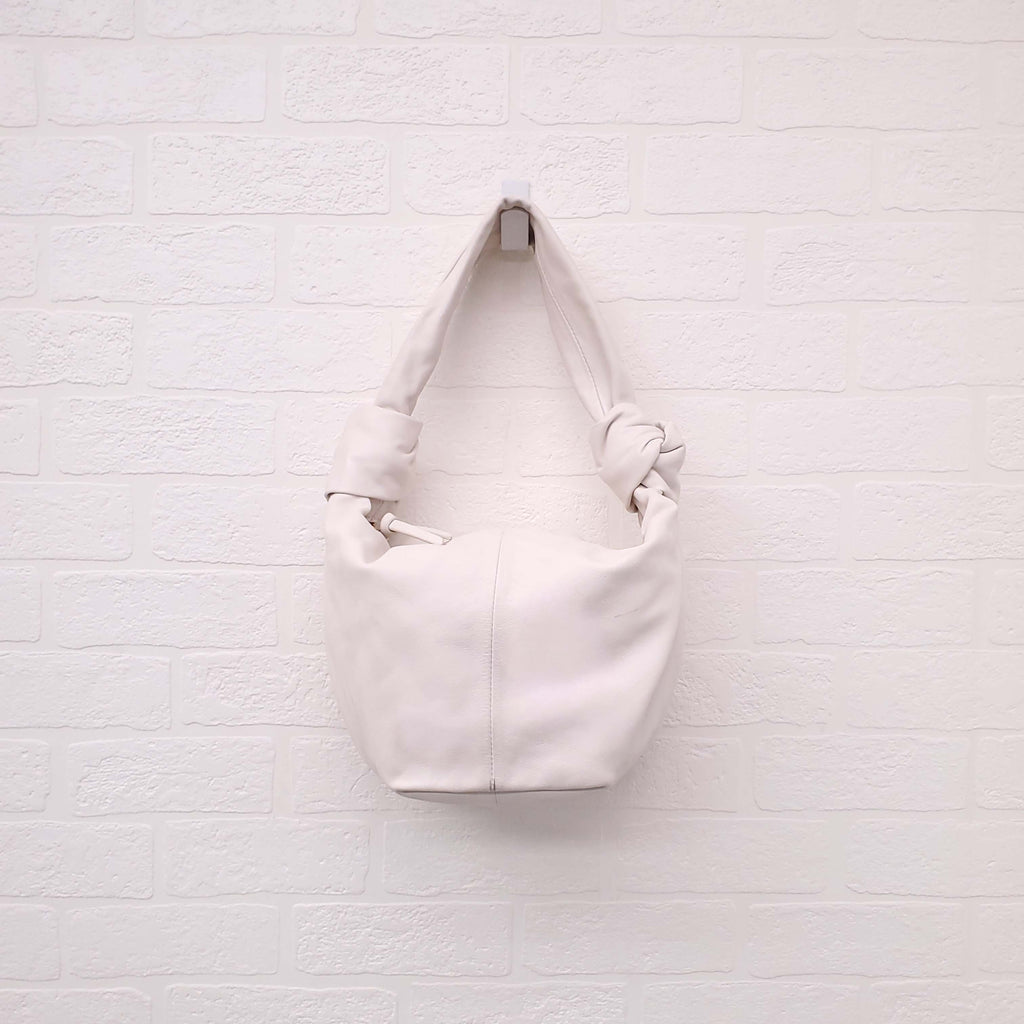 BOTTEGA VENETA WHITE NAPPA LEATHER DOUBLE KNOT HANDLE BAG