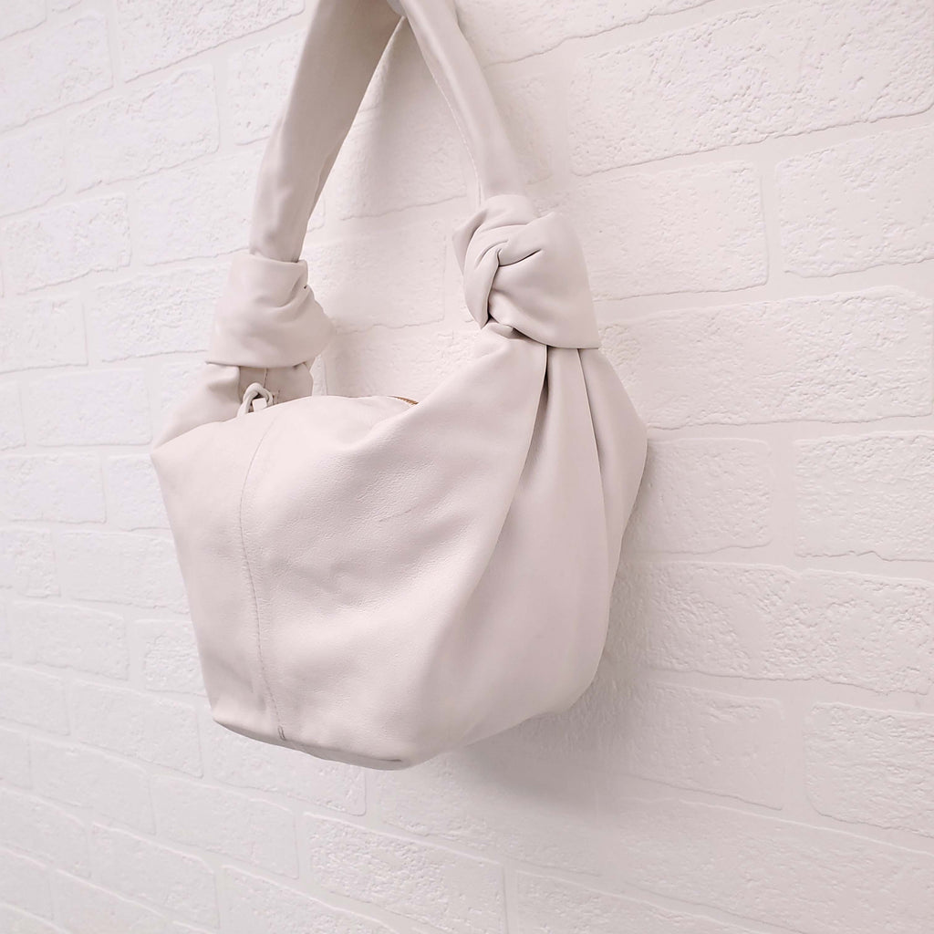 BOTTEGA VENETA WHITE NAPPA LEATHER DOUBLE KNOT HANDLE BAG