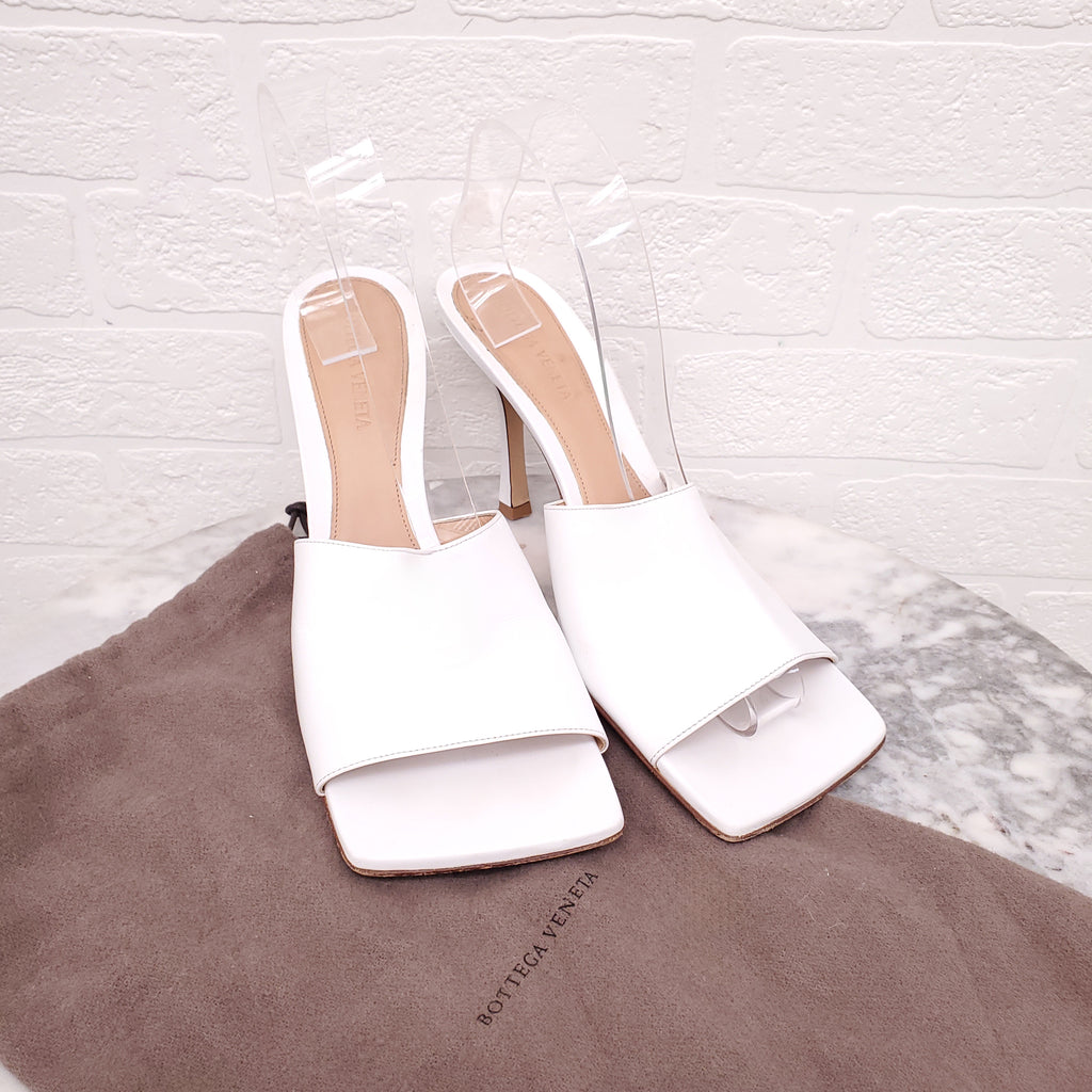 BOTTEGA VENETA WHITE OPEN TOE SQUARE TOE MULES - SIZE 40