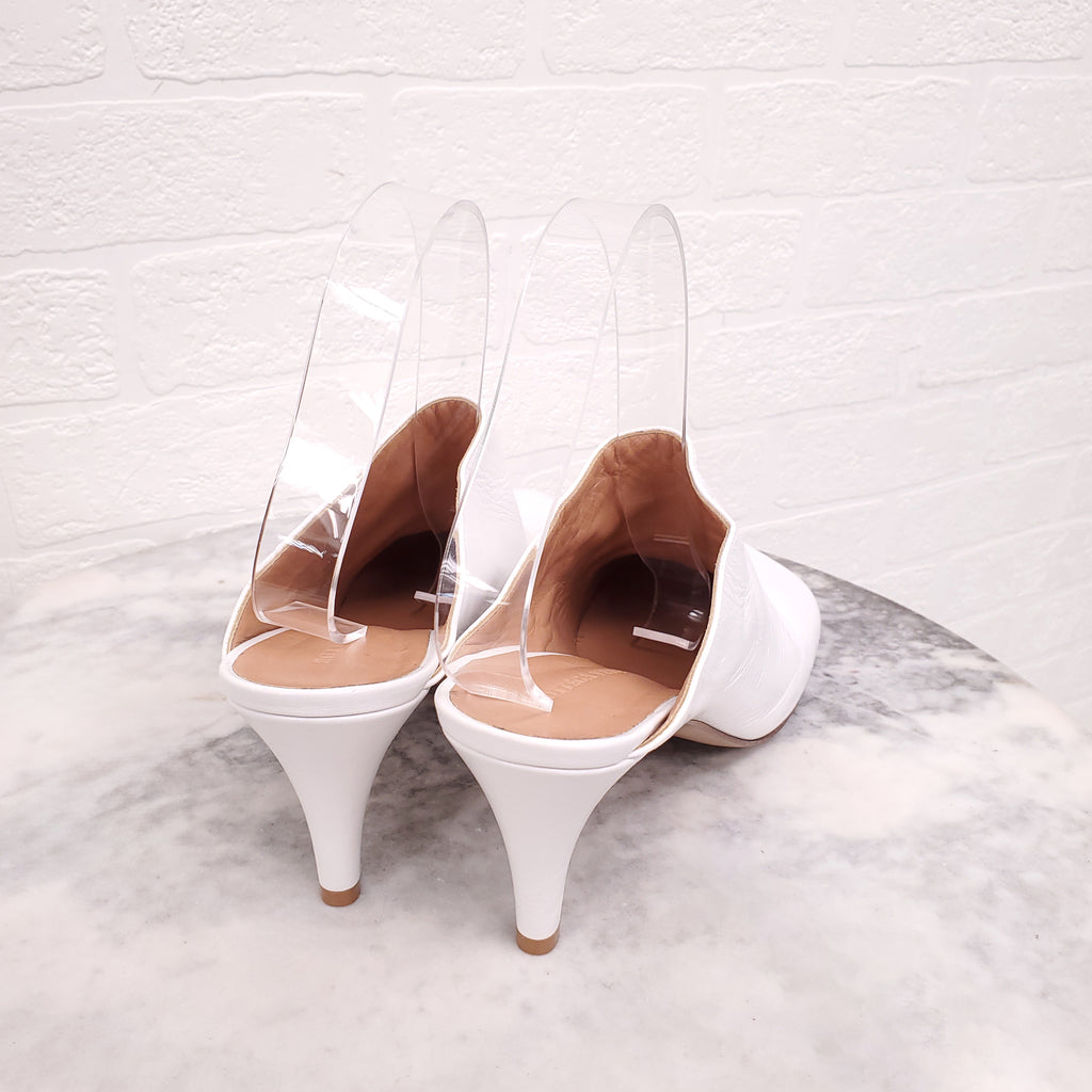 BOTTEGA VENETA WHITE SQUARE TOE MULES - SIZE 40