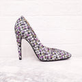 BOTTEGA VENETA WHITE, PURPLE AND GREEN FLORAL HEELS - SIZE 40