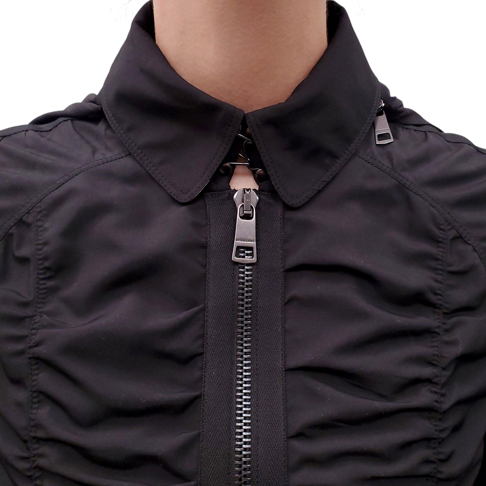 BURBERRY BLACK CROPPED TRENCH COAT WITH RUCHING DETAIL - SIZE US 2