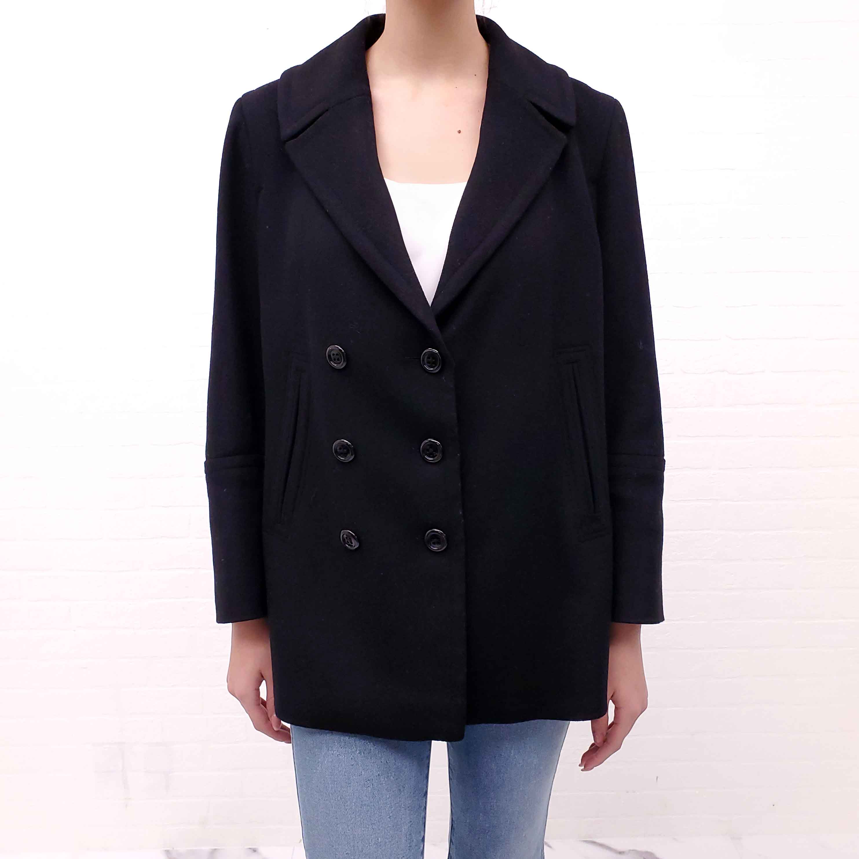 BURBERRY BLACK WOOL PEACOAT - SIZE 12