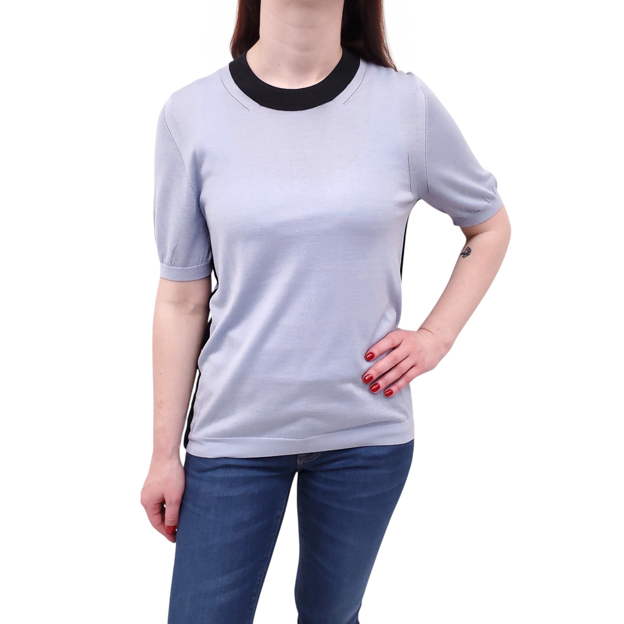 BURBERRY BLUE SHORT SLEEVE SWEATER - SIZE M