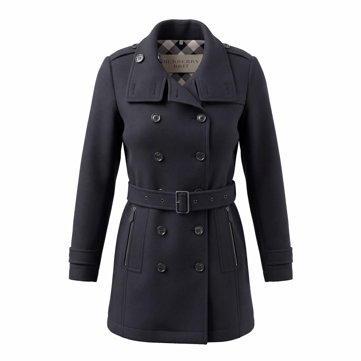 BURBERRY BRIT BLACK WOOL TRENCH COAT - SIZE 2