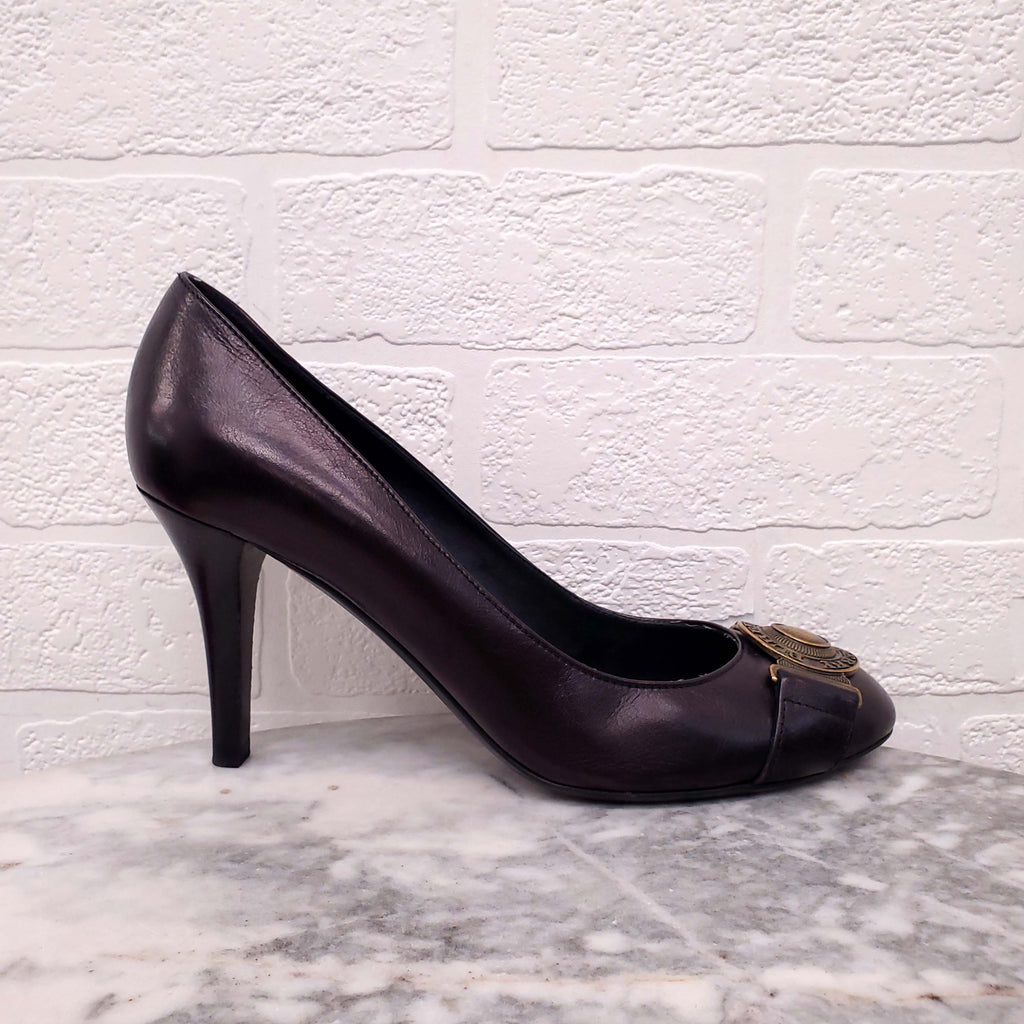 BURBERRY BROWN HEELS WITH LOGO PLAQUE - SIZE 40