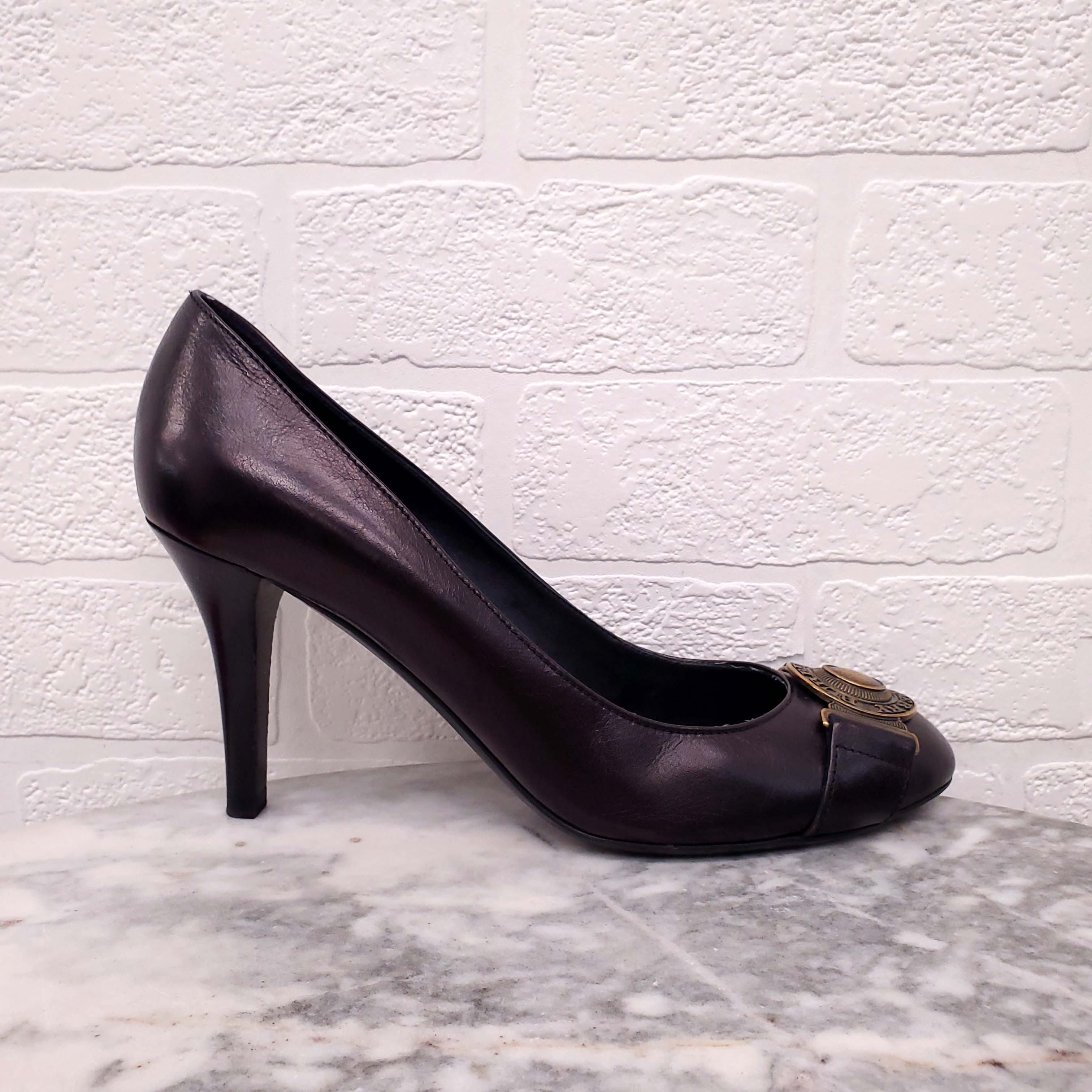 BURBERRY BROWN HEELS WITH LOGO PLAQUE - SIZE 40