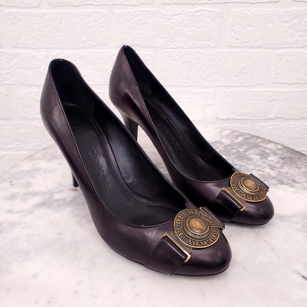 BURBERRY BROWN HEELS WITH LOGO PLAQUE - SIZE 40