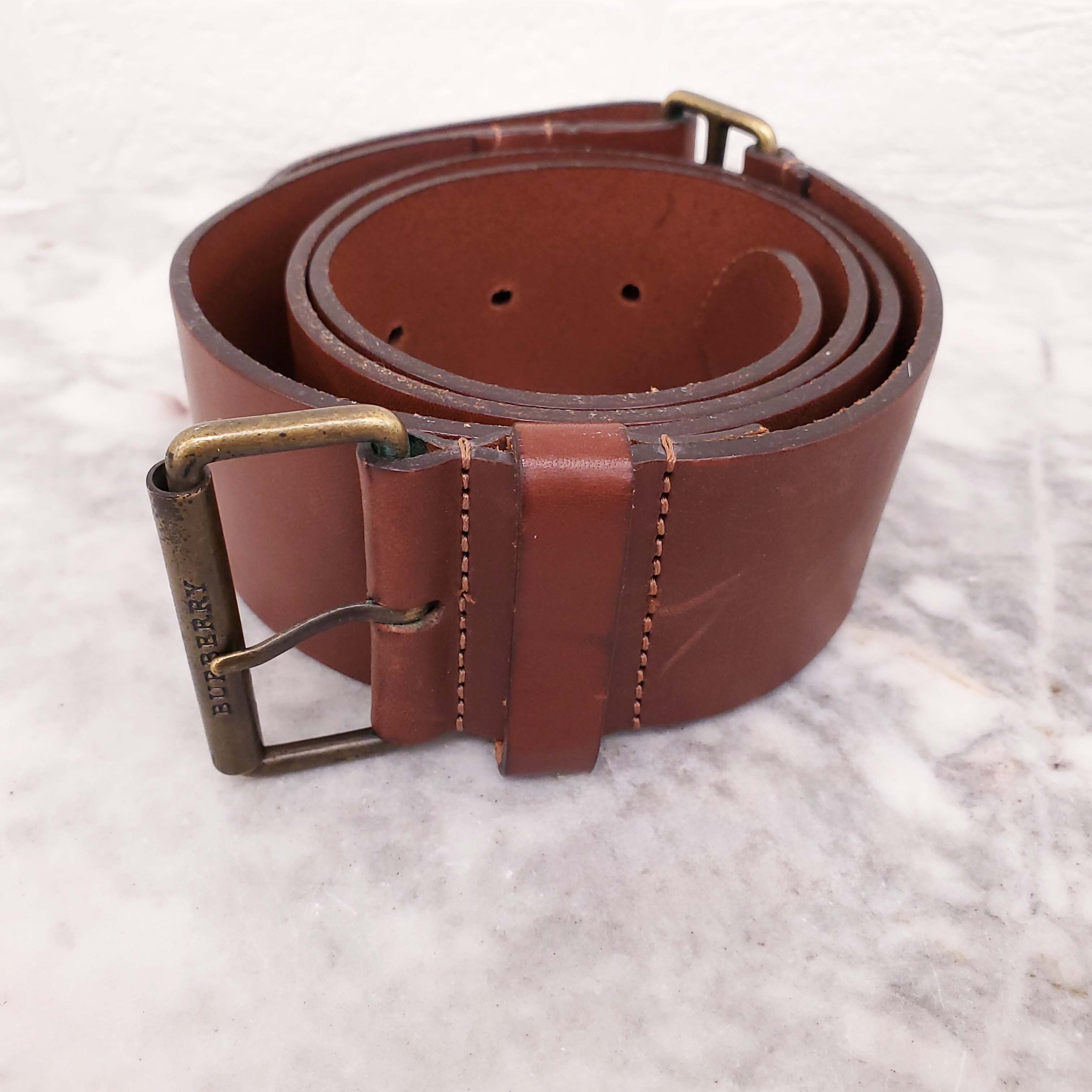 BURBERRY BROWN LEATHER BELT - SIZE S