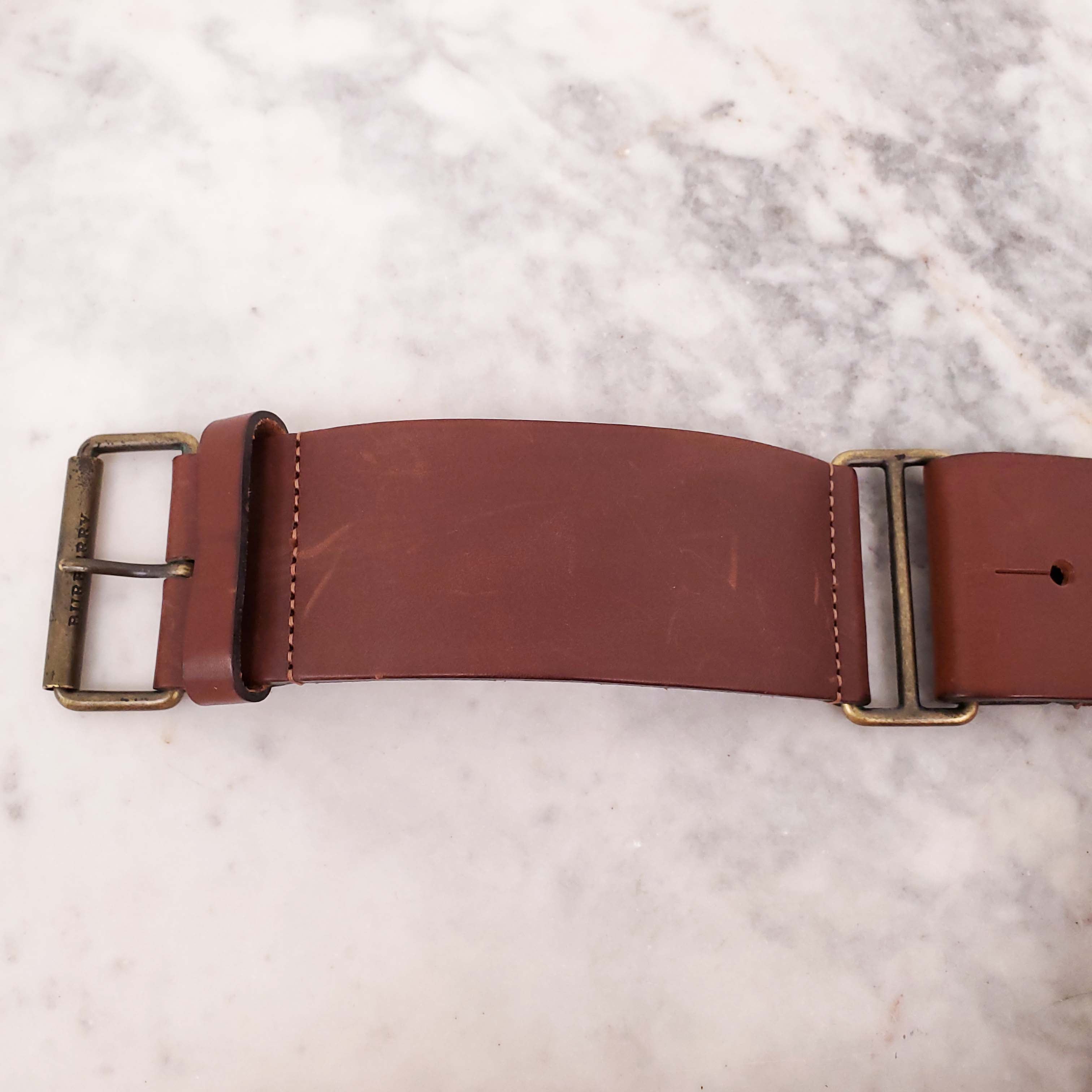 BURBERRY BROWN LEATHER BELT - SIZE S