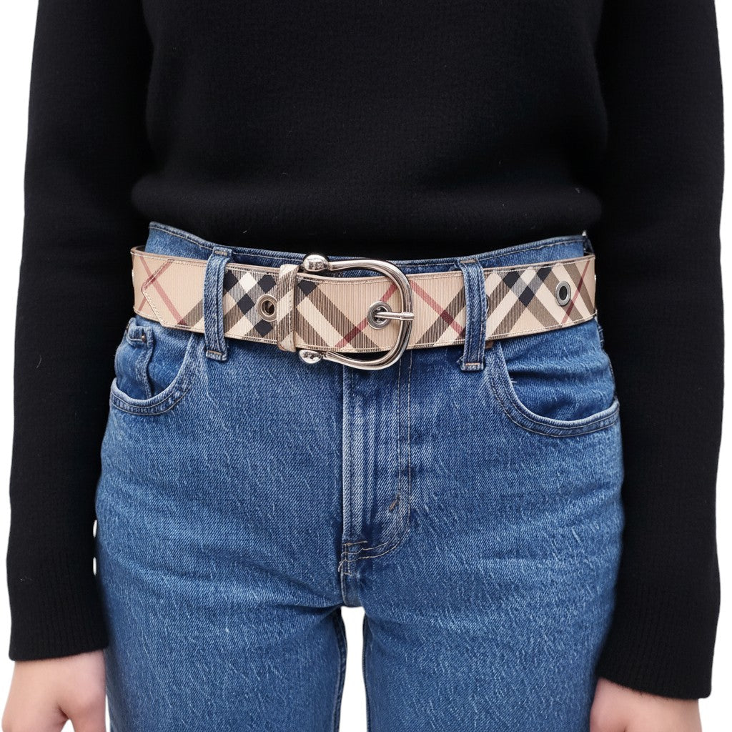 BURBERRY CHECK PATTERNED BELT - SIZE 100