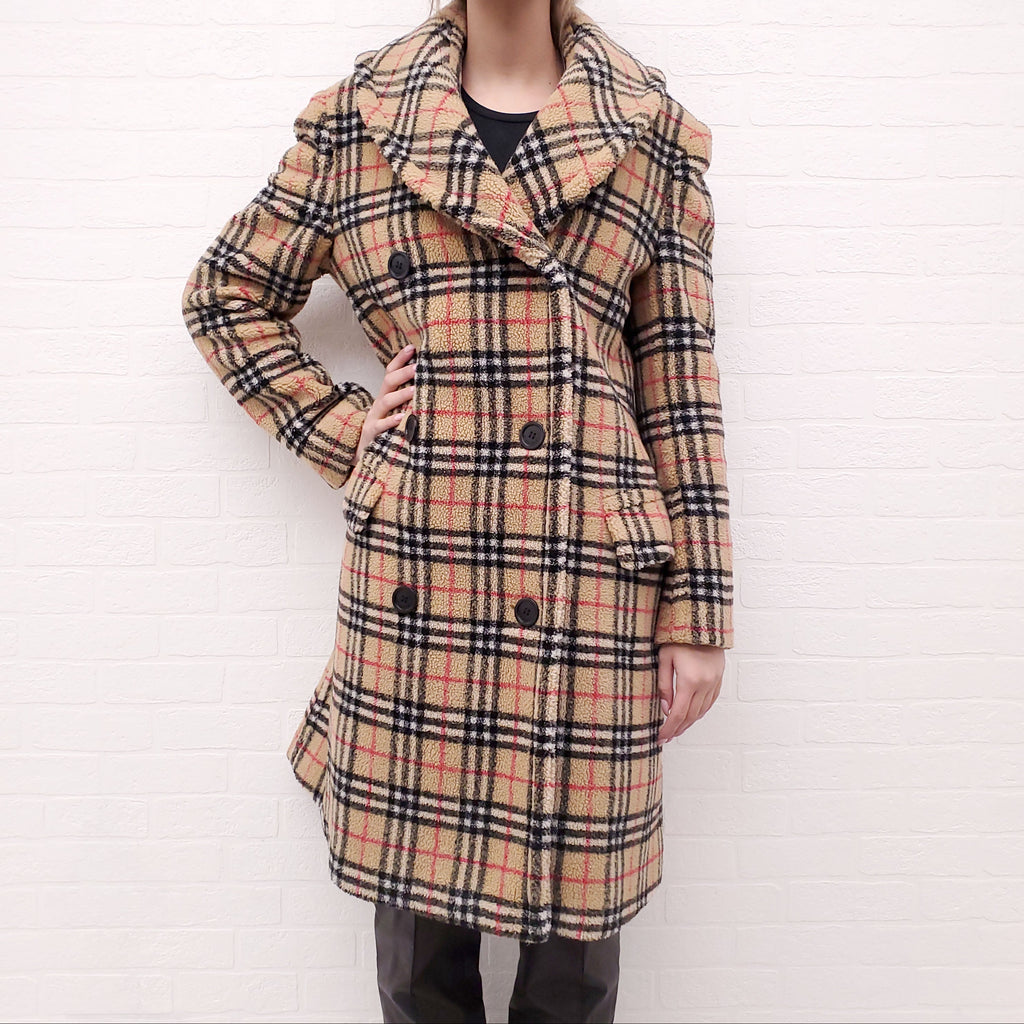 BURBERRY CHECK TEDDY COAT - SIZE 10