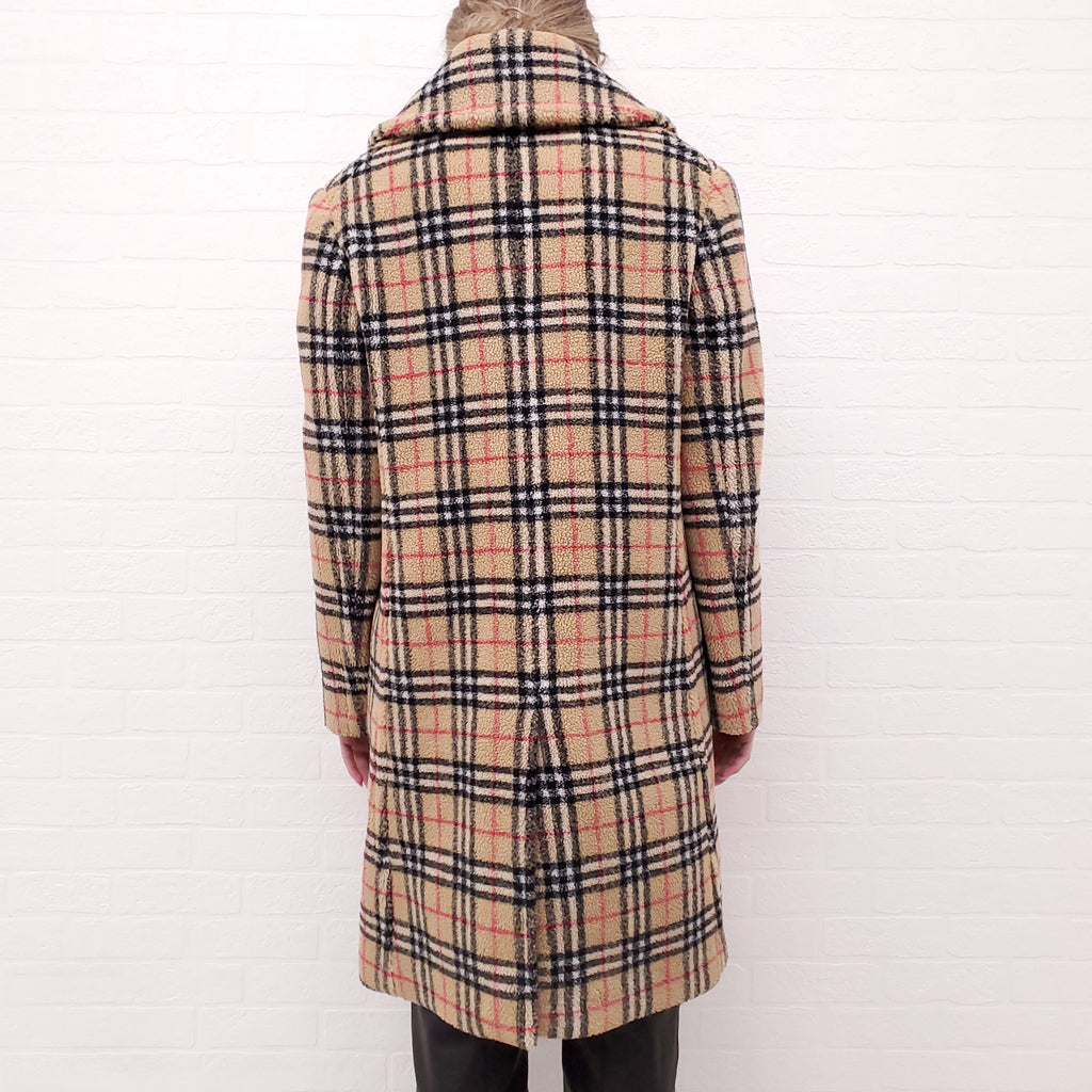 BURBERRY CHECK TEDDY COAT - SIZE 10