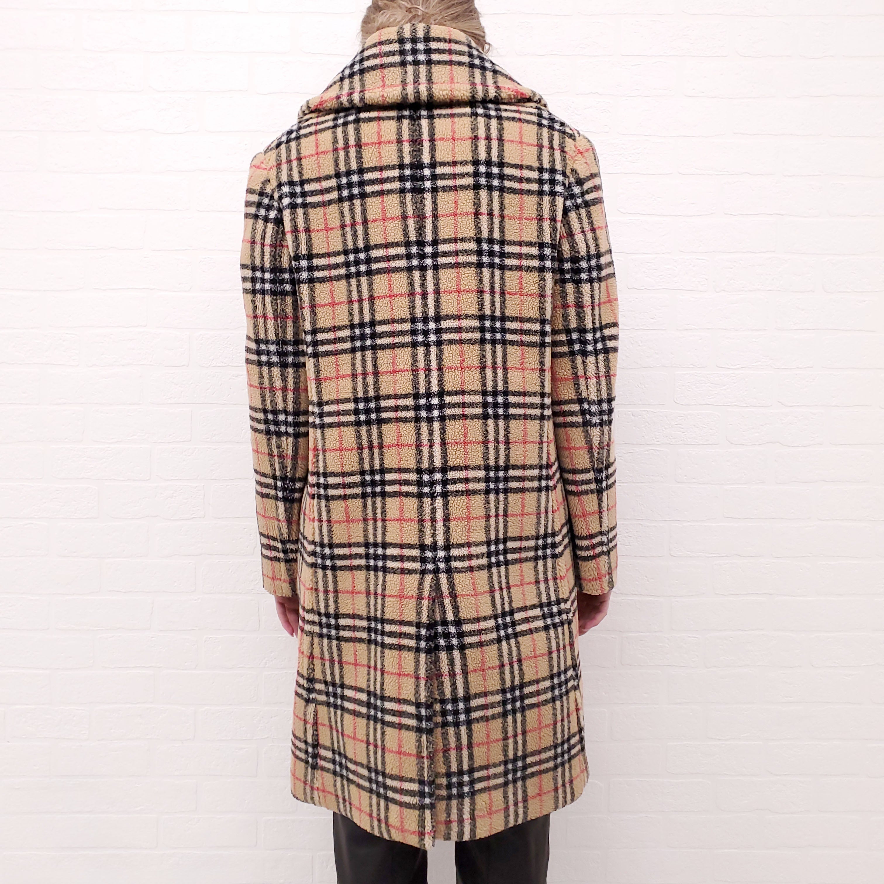 BURBERRY CHECK TEDDY COAT - SIZE 10