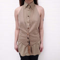 BURBERRY COTTON AND SILK SLEEVELESS BLOUSE WITH CRYSTAL VEST - SIZE 2
