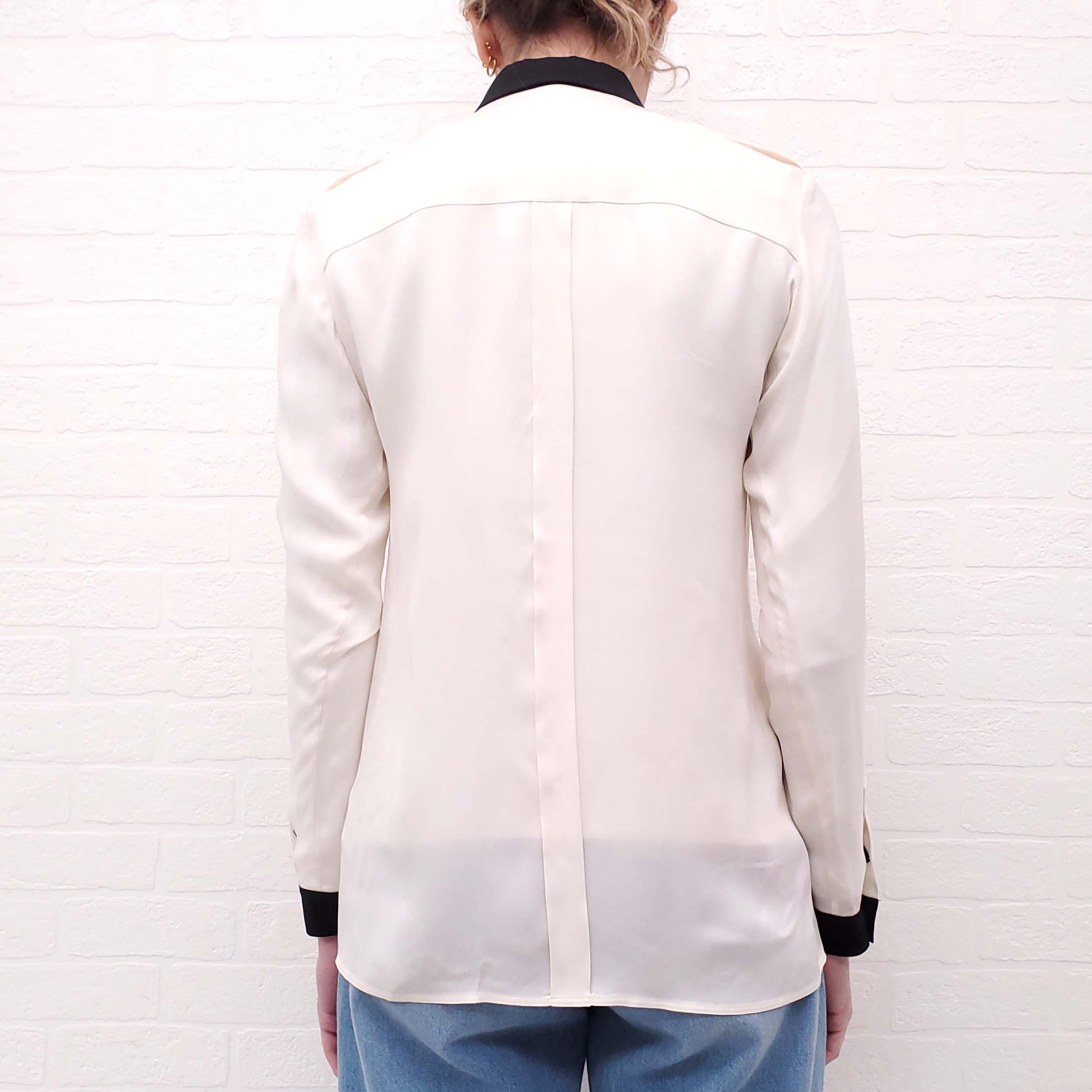 BURBERRY CREAM BLOUSE WITH BLACK PIPING - SIZE 4