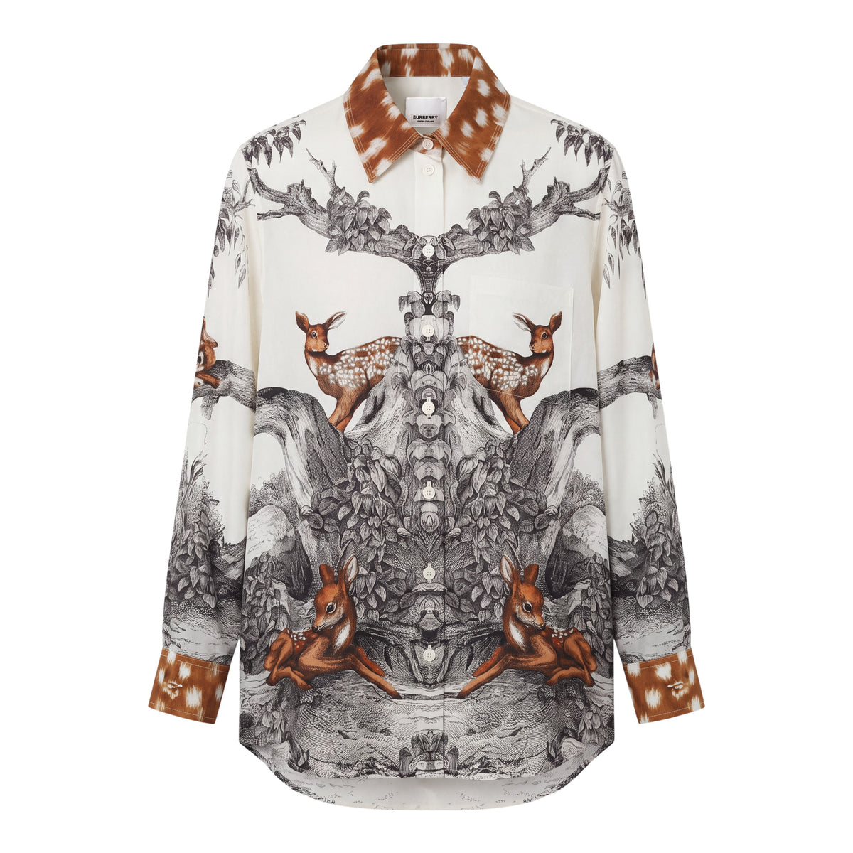 BURBERRY CREAM SILK DEER PRINT BLOUSE - SIZE 6