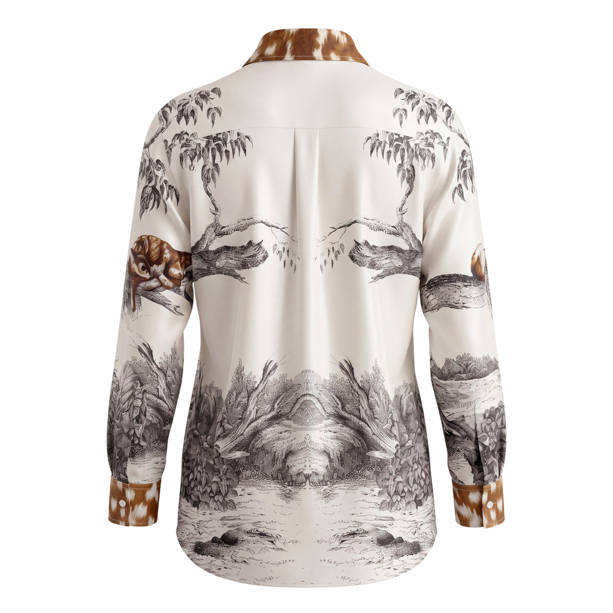BURBERRY CREAM SILK DEER PRINT BLOUSE - SIZE 6