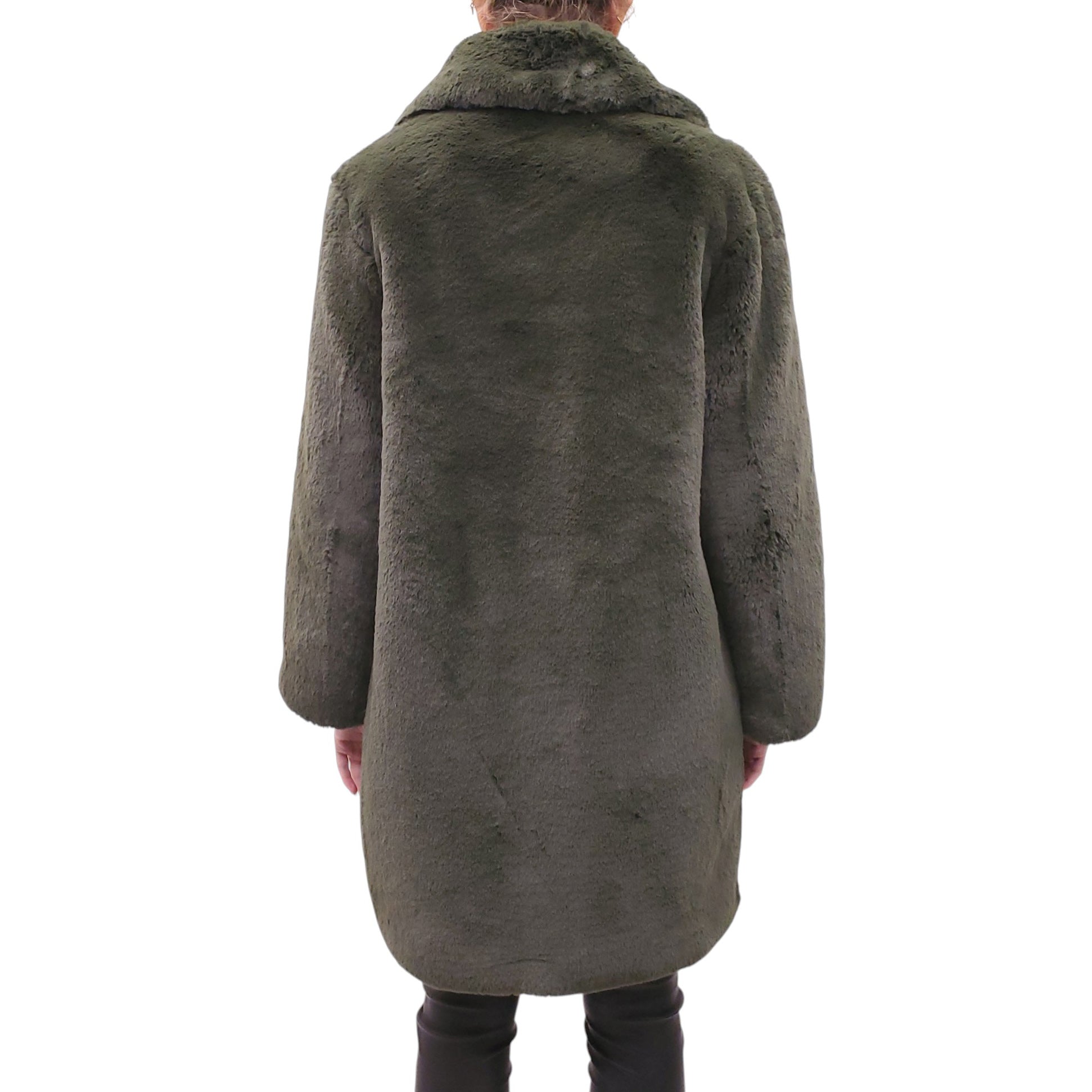 BURBERRY GREEN FAUX FUR OVERSIZED JACKET WITH CHECK LINING - SIZE 6