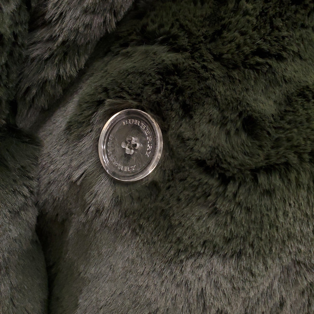BURBERRY GREEN FAUX FUR OVERSIZED JACKET WITH CHECK LINING - SIZE 6