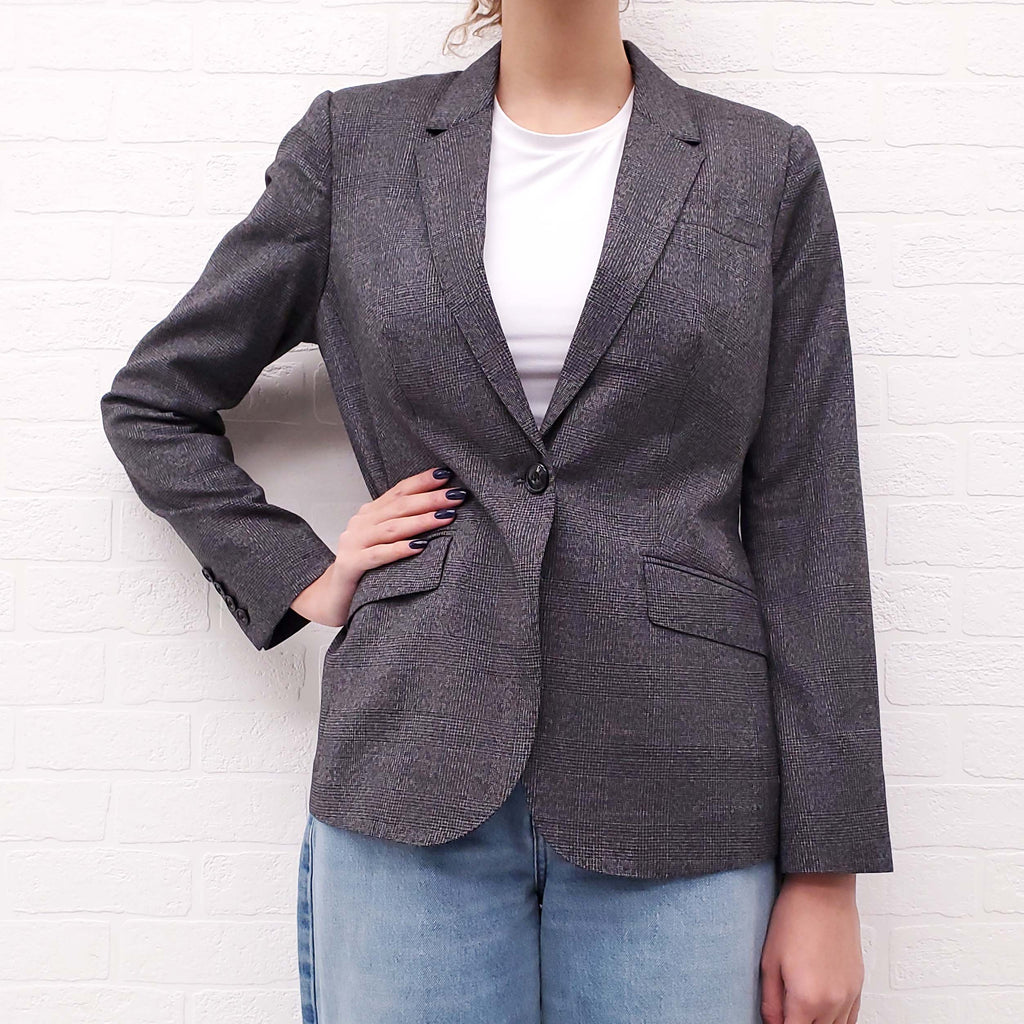 BURBERRY GREY PLAID BLAZER - SIZE 8