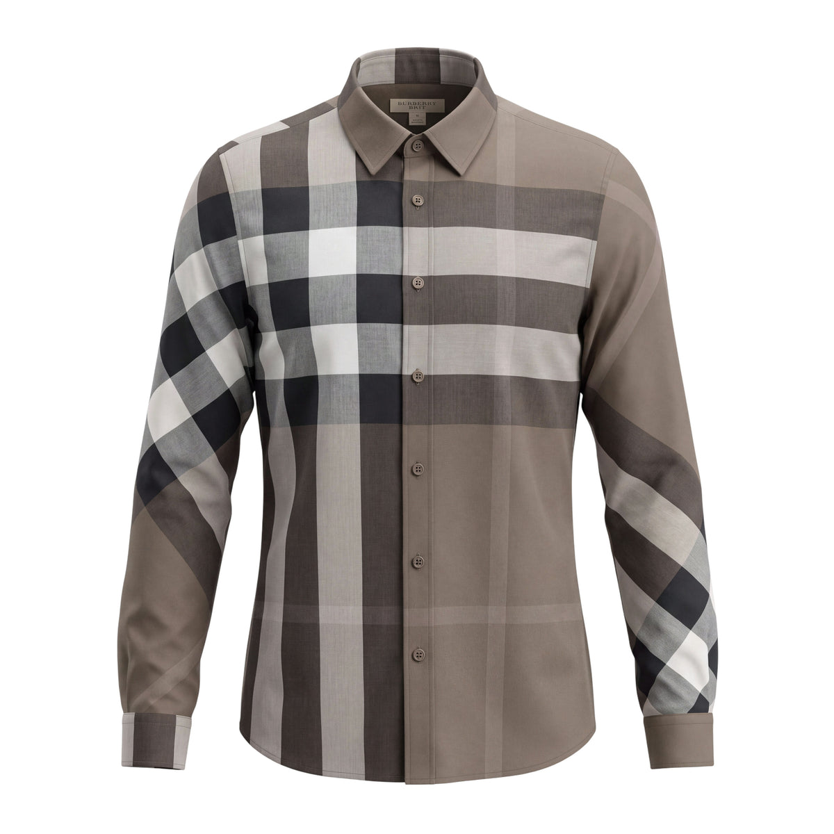 BURBERRY KHAKI CHECK BUTTON UP BLOUSE - SIZE M