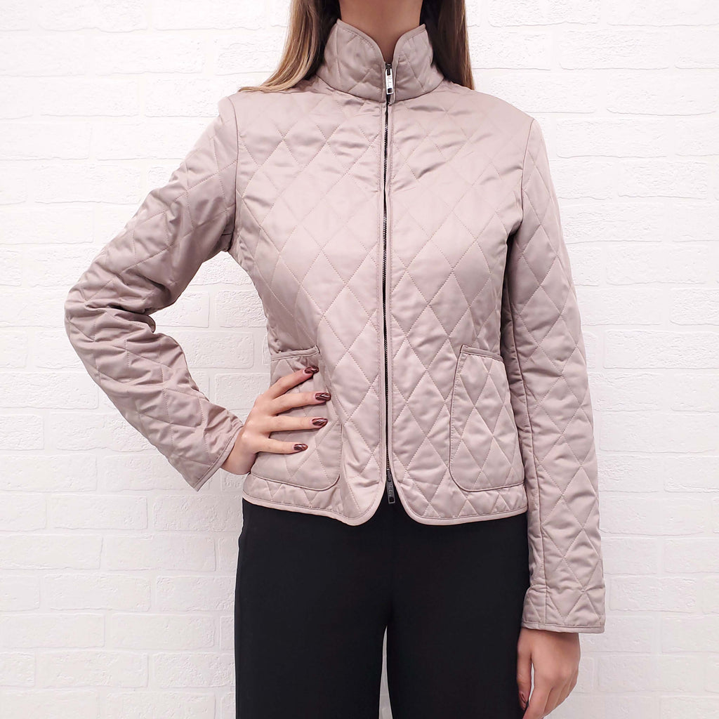 BURBERRY KHAKI QUILTED NYLON JACKET WITH CHECK INTERIOR - SIZE S