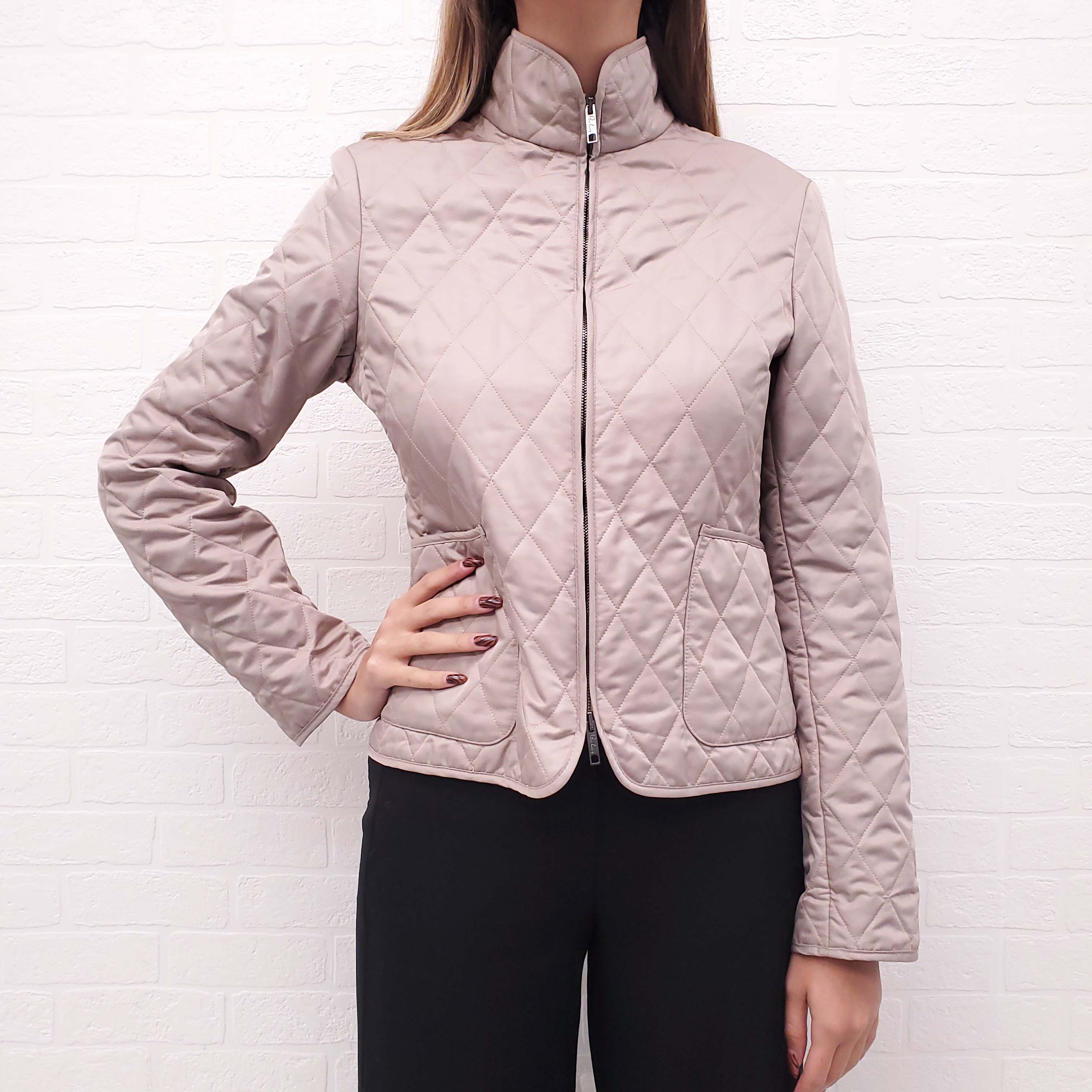 BURBERRY KHAKI QUILTED NYLON JACKET WITH CHECK INTERIOR - SIZE S