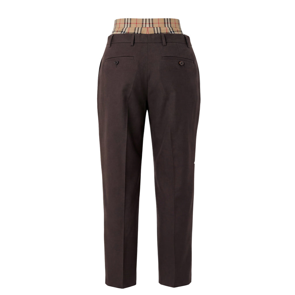 BURBERRY LAYERED WOOL AND CHECK COTTON STRAIGHT LEG PANTS - SIZE 6