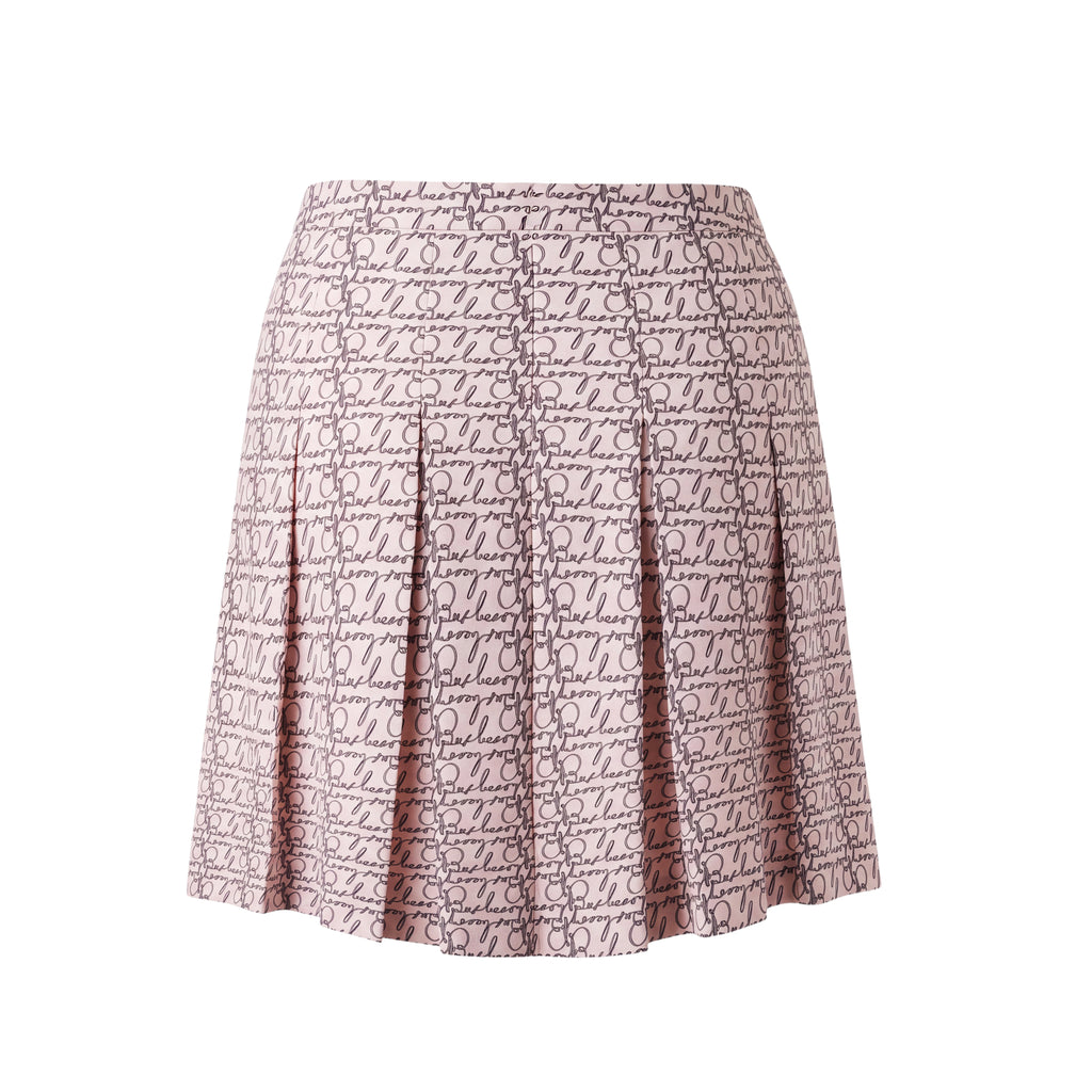 BURBERRY LOGO PATTERNED PLEATED SKIRT - SIZE 10