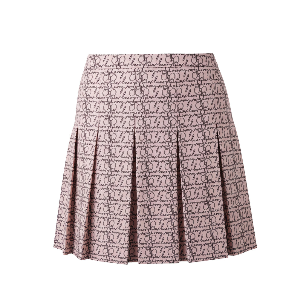 BURBERRY LOGO PATTERNED PLEATED SKIRT - SIZE 10