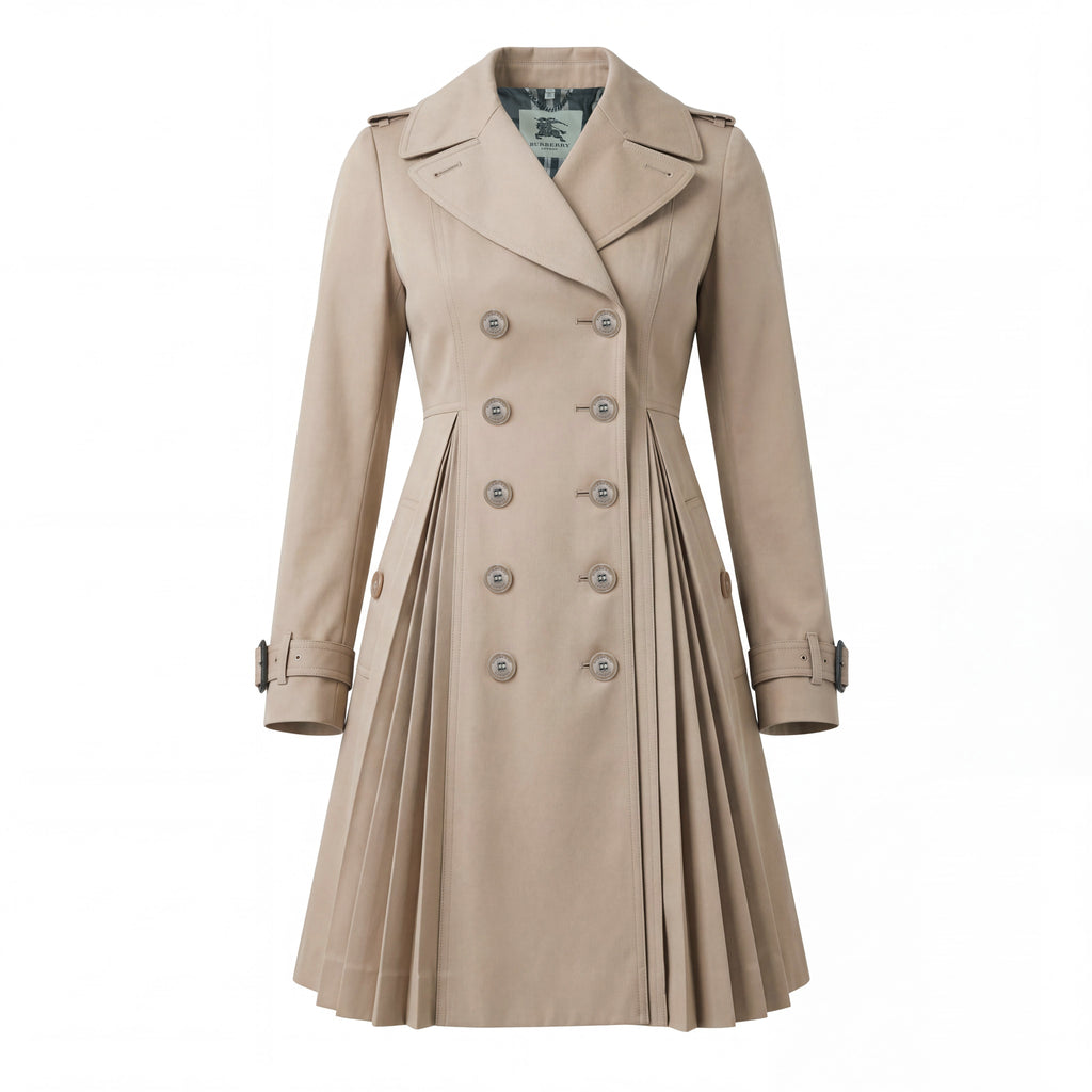 BURBERRY TRENCH COAT WITH PLEATED DETAIL - SIZE US 2