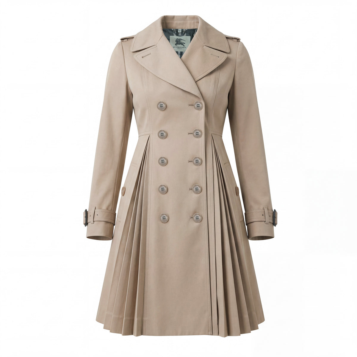 BURBERRY TRENCH COAT WITH PLEATED DETAIL - SIZE US 2