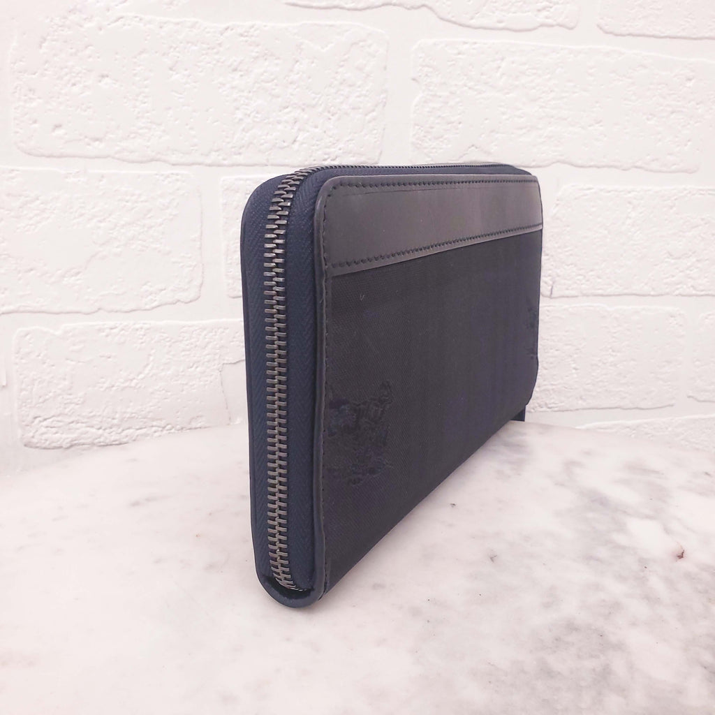 BURBERRY NAVY PLAID ZIP AROUND WALLET