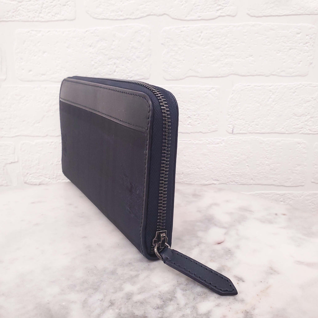 BURBERRY NAVY PLAID ZIP AROUND WALLET