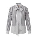 BURBERRY WHITE AND BLACK POLKA DOT AND STRIPED BLOUSE WITH TIE DETAIL - SIZE 6